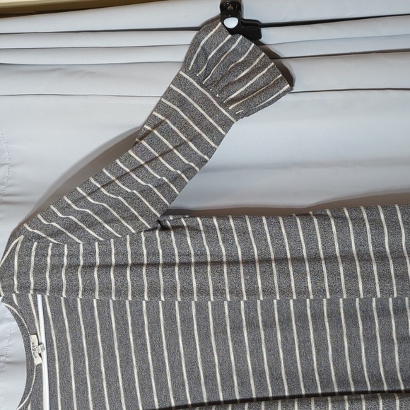 Umgee striped duster length open front side slit grey white cardigan boho beach - Picture 4 of 9